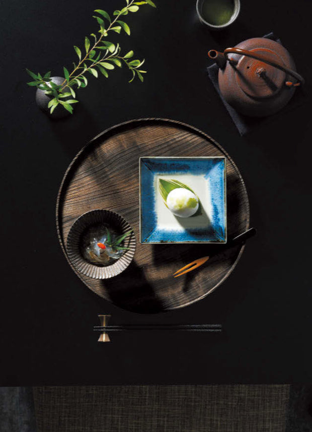 MINOYAKI Blue Surround Square Plate 00149 MYB134